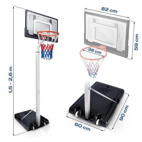 Kosz do koszykówki 150-260cm regulowany wolnostojący stabilny mobilny Neo-Sport NS-281