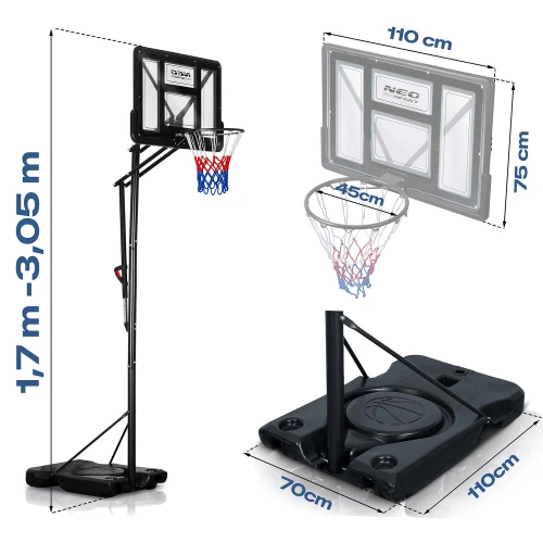 Kosz do koszykówki regulowany 170-305cm stabilny duży Neo-Sport NS-283