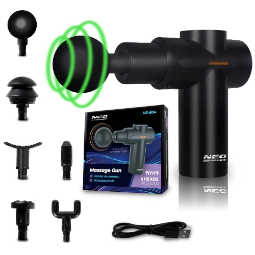 Pistolet do masażu ciała masażer 6 nakładek NS-504 Neo-sport czarny