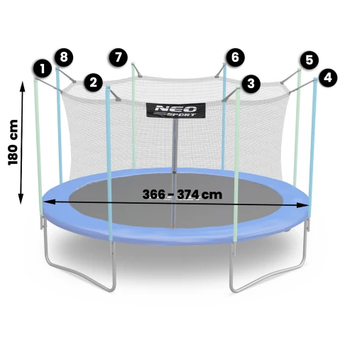 Siatka wewnętrzna do trampoliny 374cm 12FT 8sł Neo-Sport 