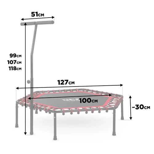 Trampolina fitness z uchwytem 127 cm Neo-Sport - sześciokątna czerwona