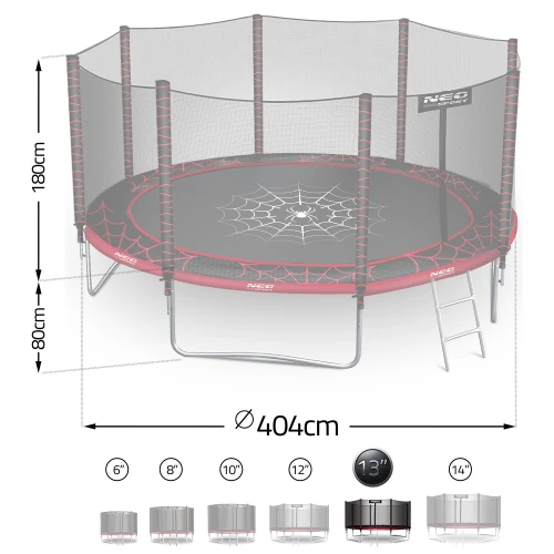 Trampolina ogrodowa 13ft/404cm z siatką zewnętrzną i drabinką Neo-Sport