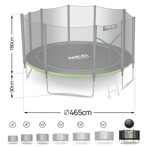 Trampolina ogrodowa 15ft/465cm z siatką zewnętrzną i drabinką Neo-Sport