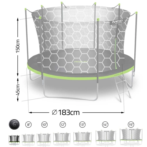 Trampolina ogrodowa 6ft/183cm z siatką wewnętrzną i drabinką Neo-Sport