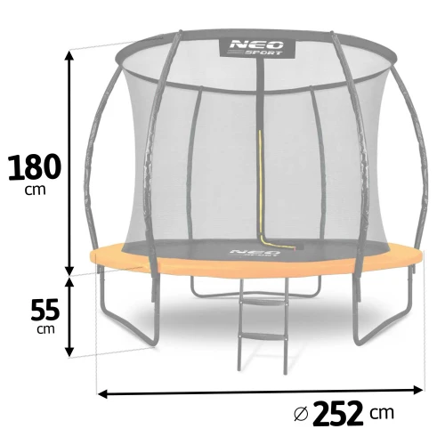 Trampolina ogrodowa profilowana 8ft/252cm z siatką wewnętrzną Neo-Sport + maszyna do baniek GRATIS