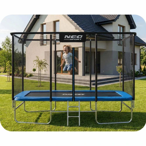   Trampolina ogrodowa prostokątna 14x10ft/427x305cm z siatką zewnętrzną i drabinką Neo-Sport